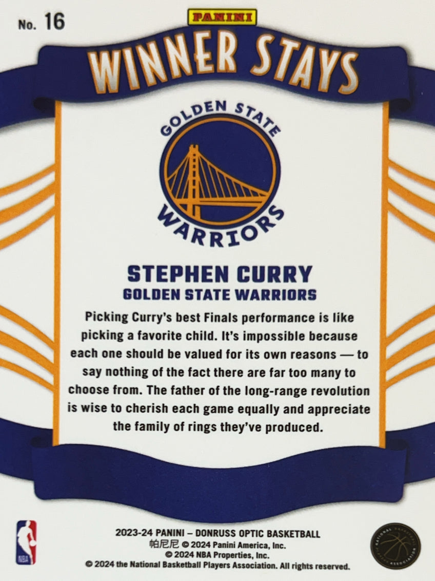 2024 Panini Donruss Optic Winner Stays Stephen Curry #16