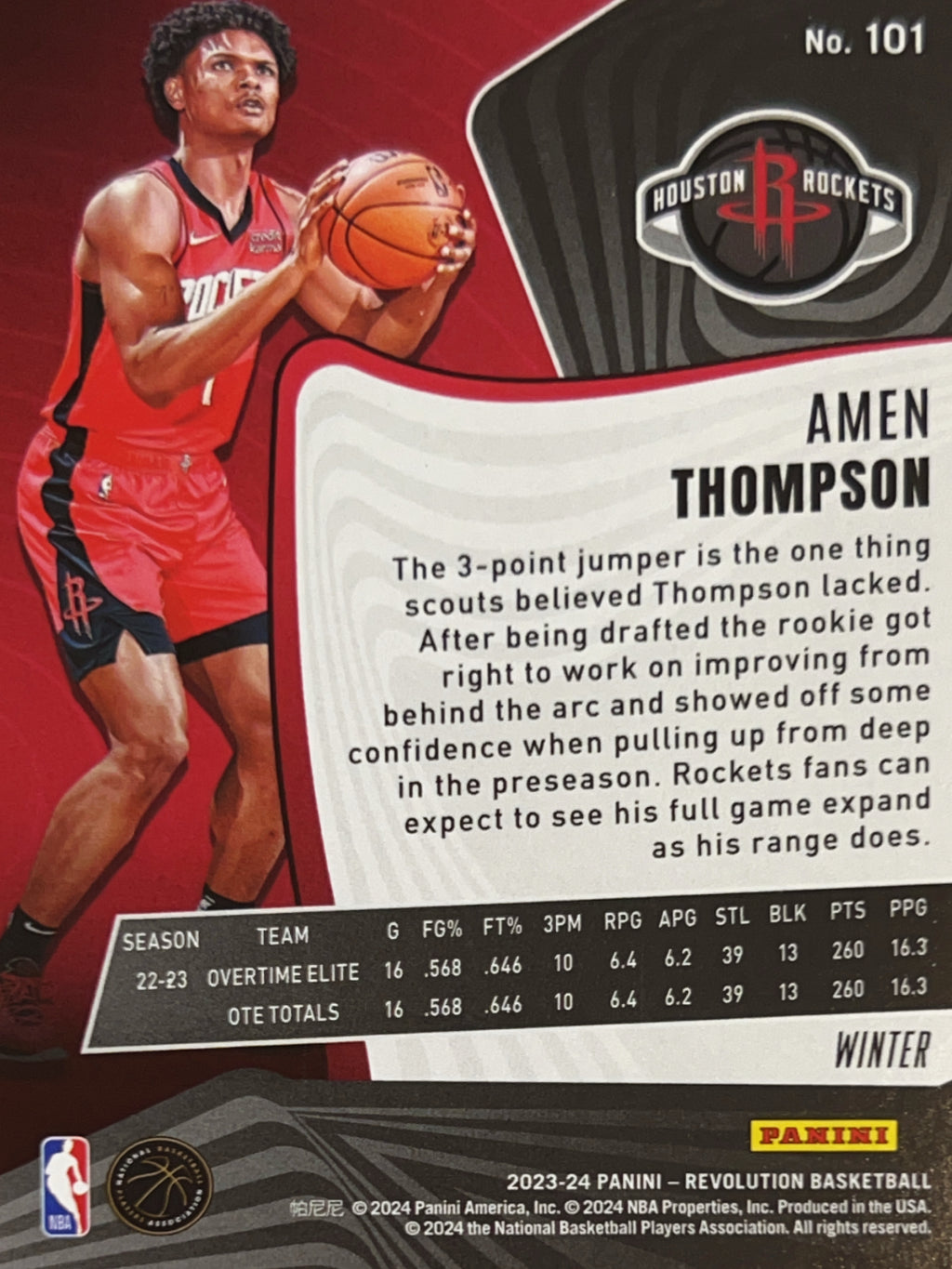2024 Panini Revolution Winter Amen Thompson #101 Winter RC