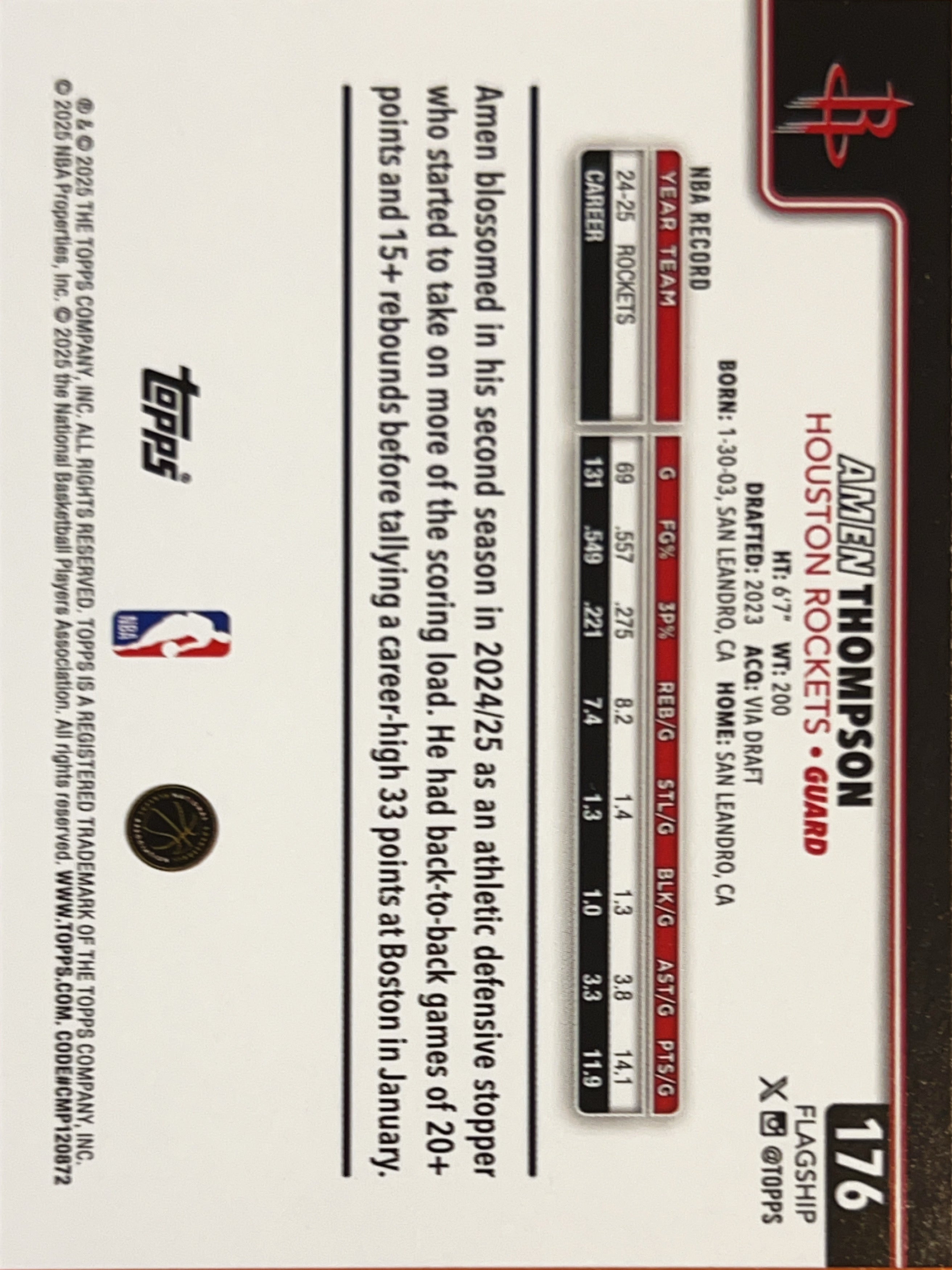 2025 Topps Flagship Amen Thompson #176 Rainbow Foil