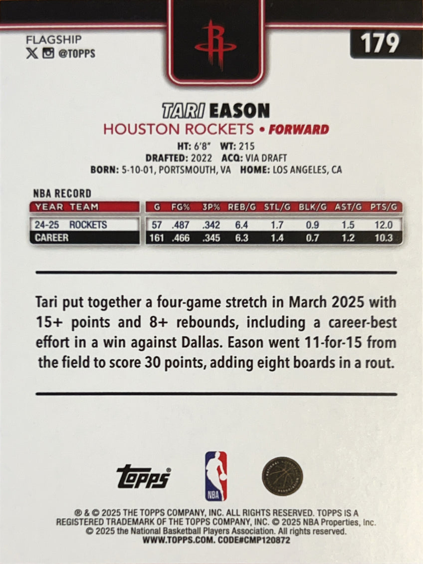 2025 Topps Flagship Tari Eason #179 Tip Off