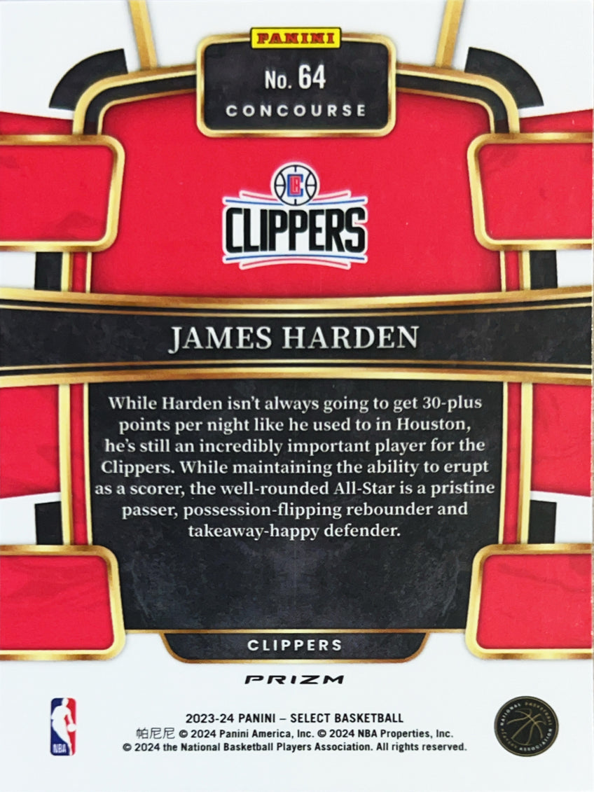 2024 Panini Select Prizm Concourse James Harden #64 Gold Shimmer