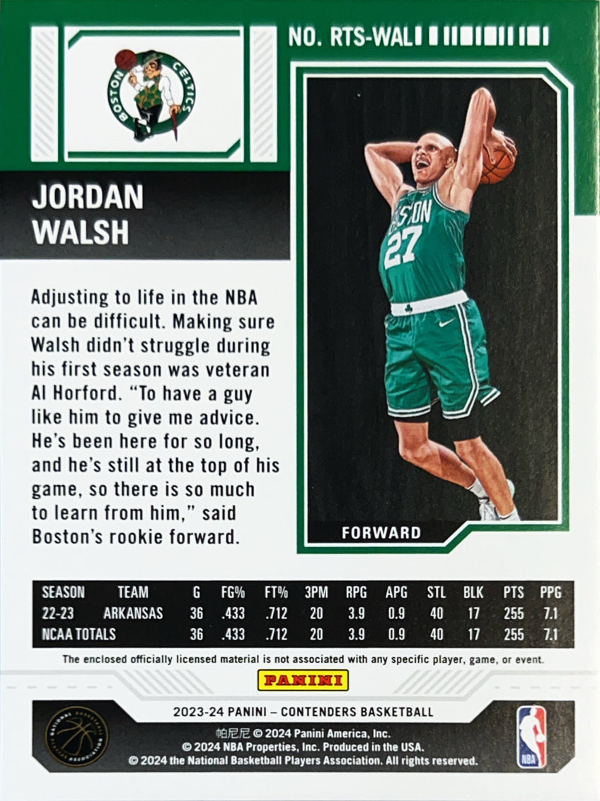 2024 Panini Contenders Basketball Jordan Walsh #RTS-WAL RC Memorabilia