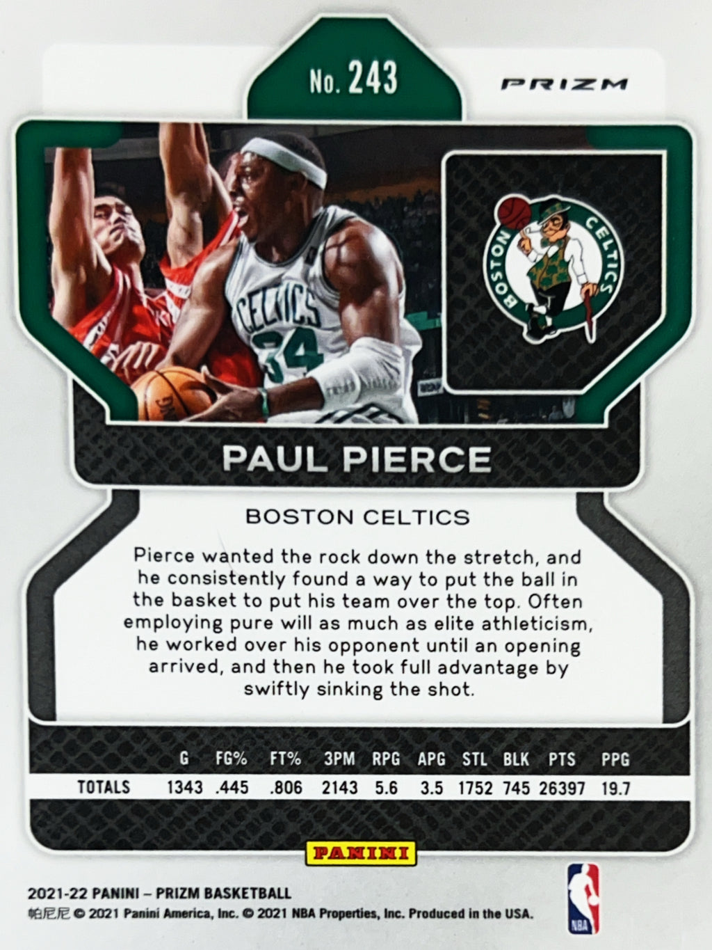 2021 Panini Prizm Paul Pierce #243 Cracked Ice