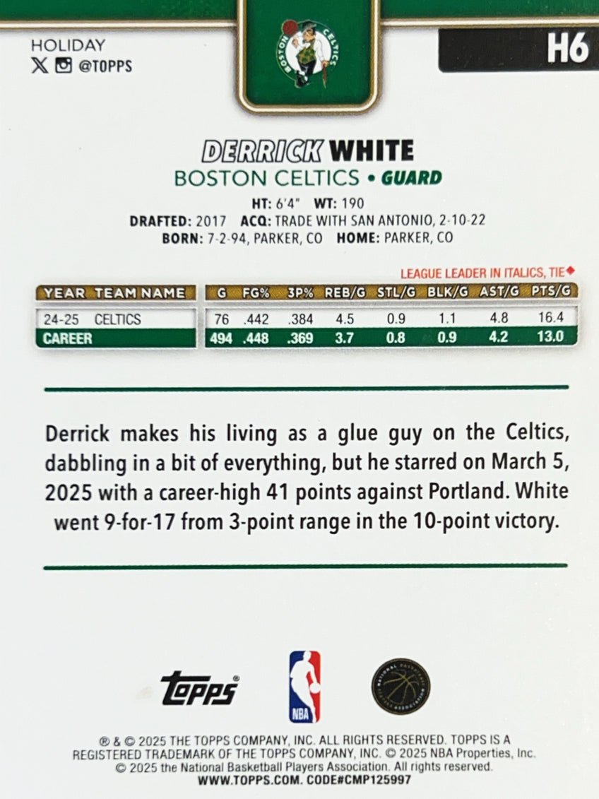 2025 Topps Holiday Derrick White #H6 Purple /99