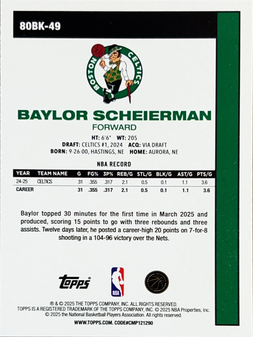 2025 Topps Chrome Basketball Baylor Scheierman #80BK-49 Silver Refractor