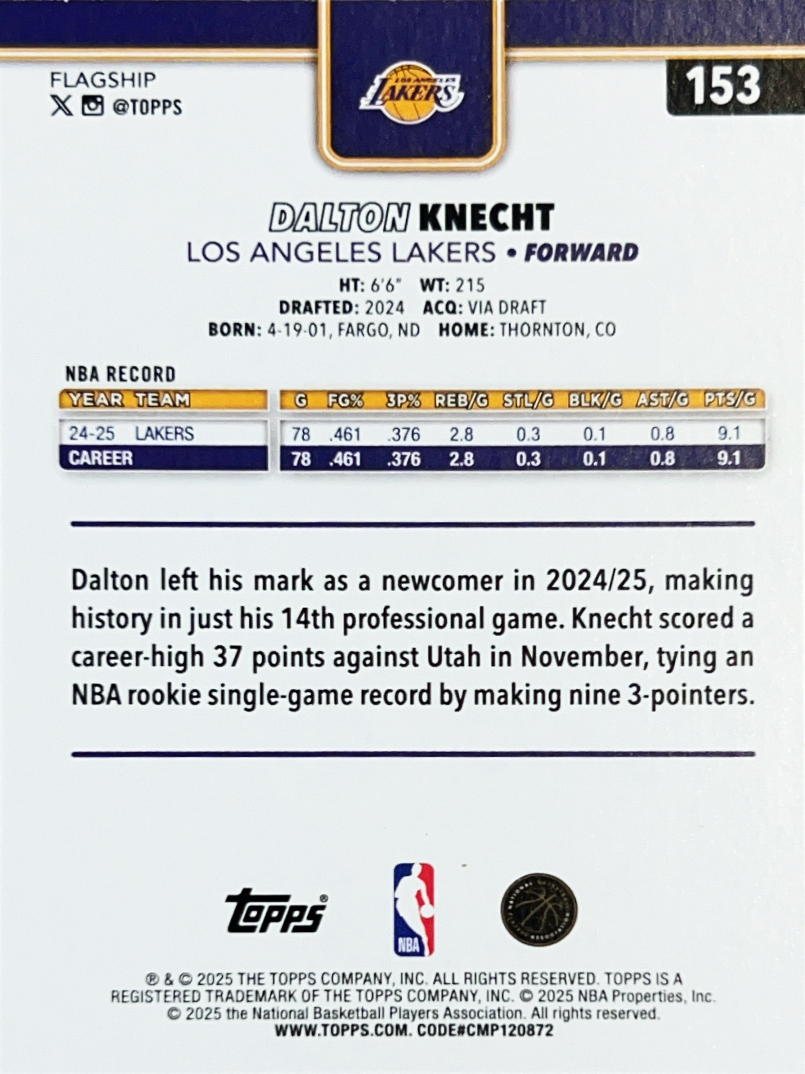 2025 Topps Flagship Dalton Knecht #153