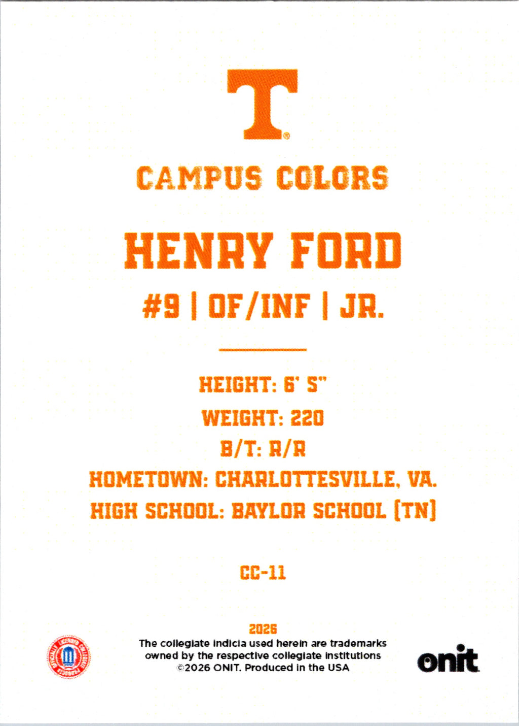 2026 Onit Campus Colors Henry Ford #CC-11