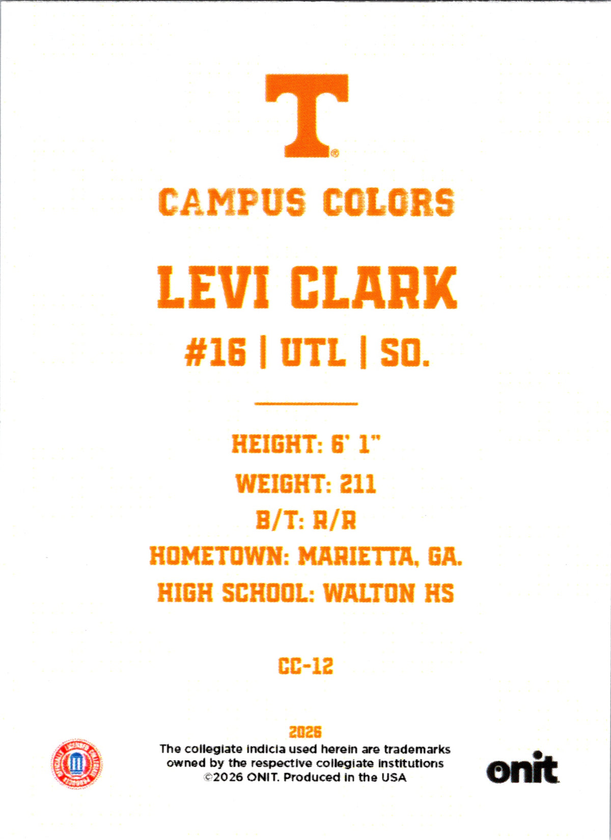 2026 ONIT Campus Colors Levi Clark #CC-12