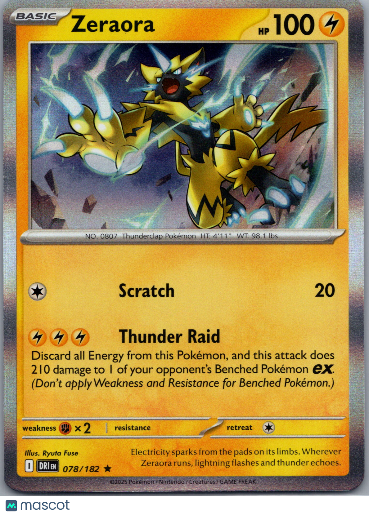 2025 Destined Rivals Zeraora Holo Rare #78/182