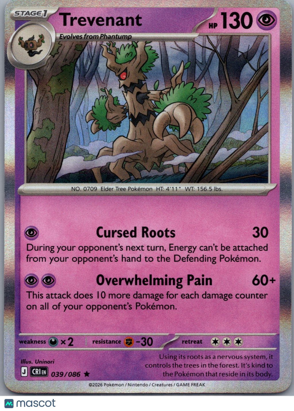 2026 Chaos Rising Trevenant Reverse Holo Rare #39/86