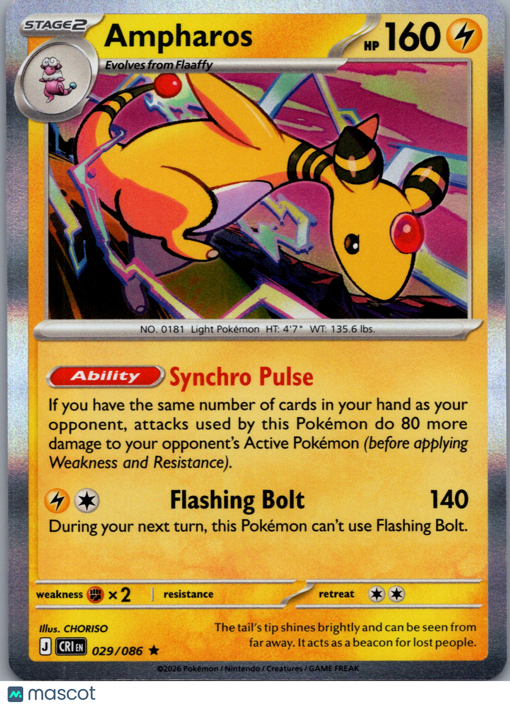 2026 Chaos Rising Ampharos Holo Rare #29/86