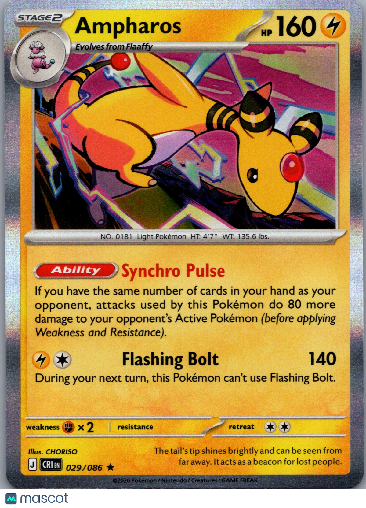 2026 Chaos Rising Ampharos Holo Rare #29/86