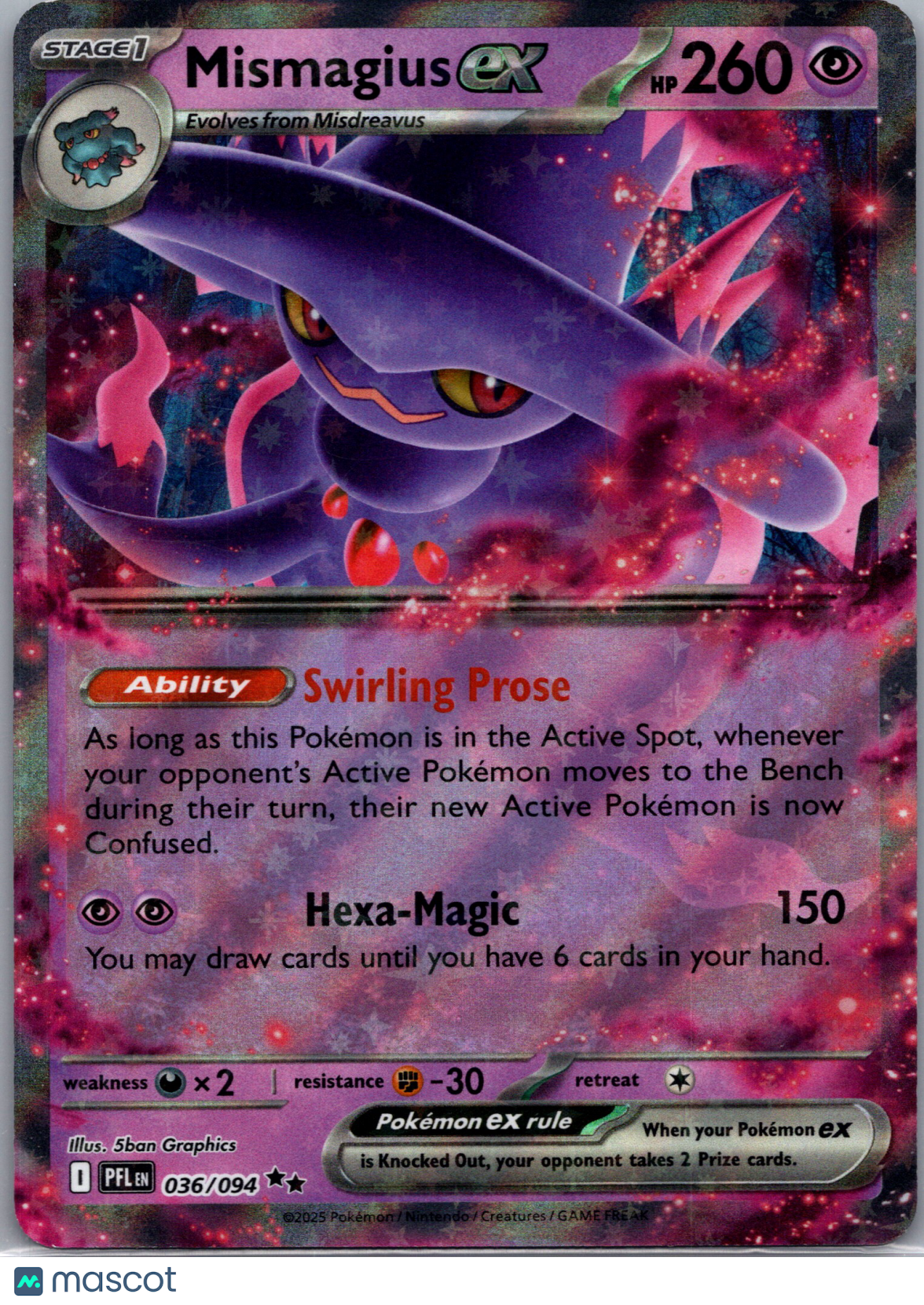 2025 Mega Evolution – Phantasmal Flames Mismagius EX Holo Double Rare RR #36/94