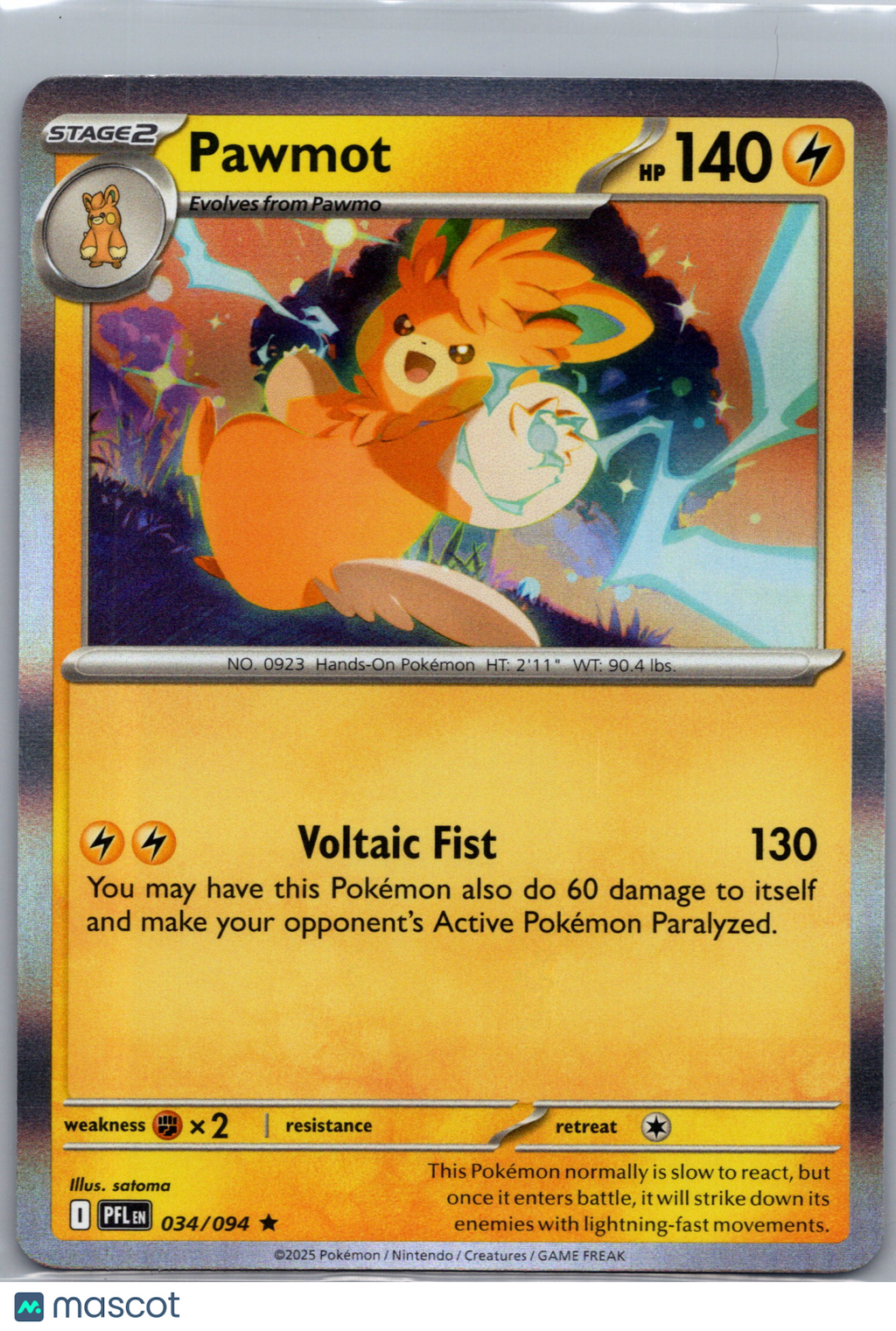 2025 Mega Evolution – Phantasmal Flames Pawmot Holo Rare #34/94