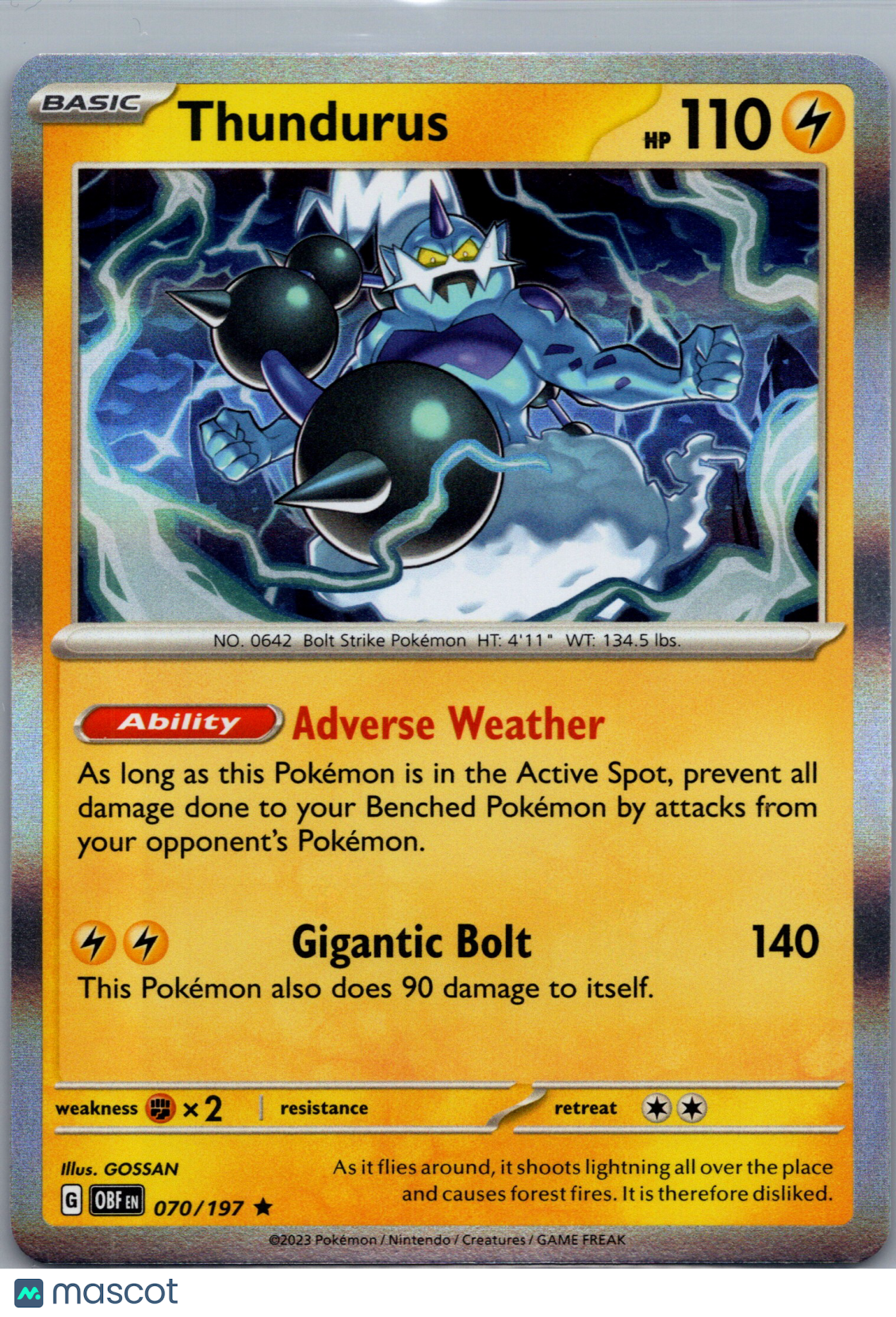 2023 Obsidian Flames Thundurus Reverse Holo Rare #70/197