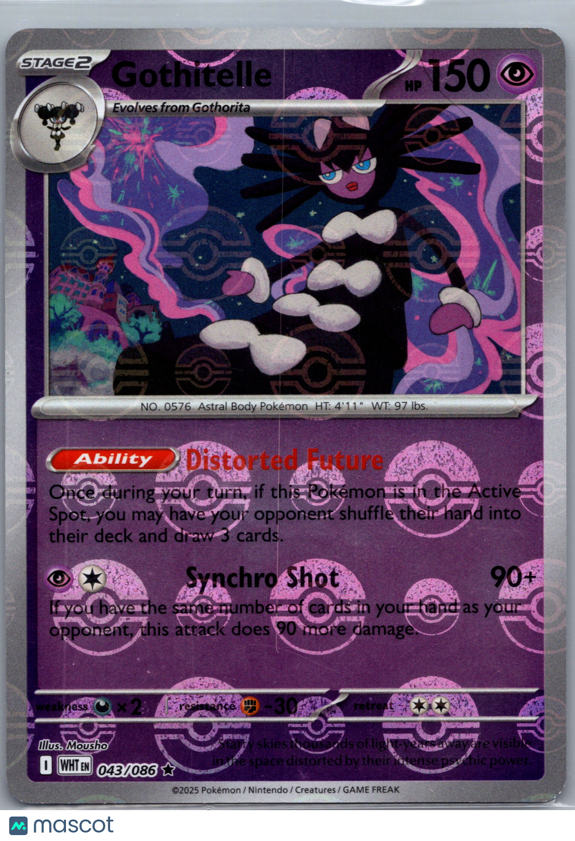 2025 White Flare Gothitelle Reverse Holo Pokeball Rare #43/86