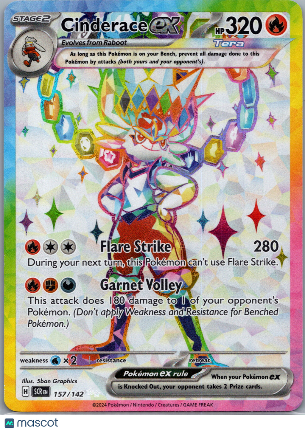 2024 Stellar Crown Cinderace EX Holo Secret Rare SAR #157/142