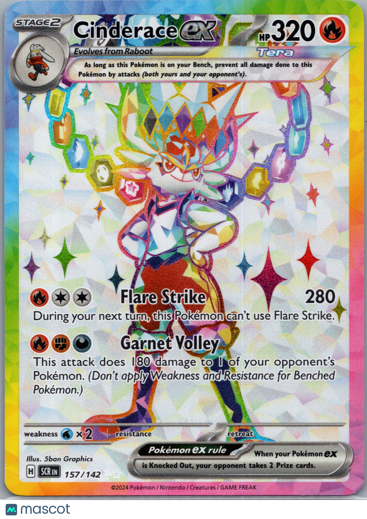 2024 Stellar Crown Cinderace EX Holo Secret Rare SAR #157/142
