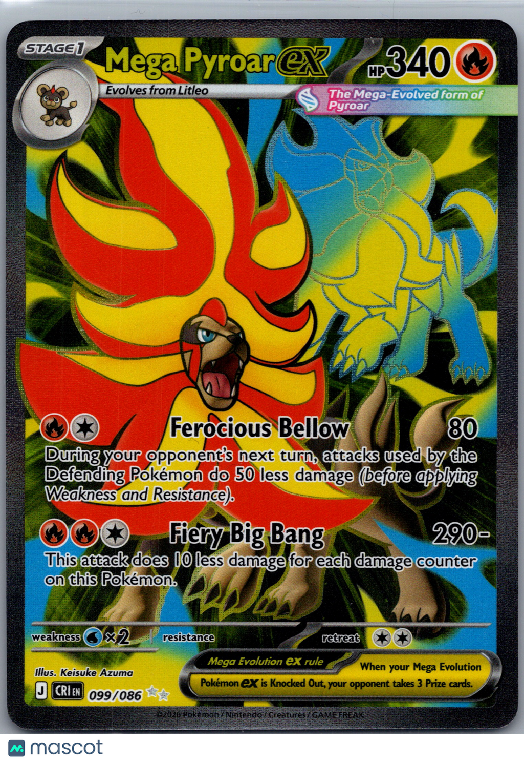 2026 Chaos Rising Mega Pyroar EX Holo Secret Rare UR FA #099/086