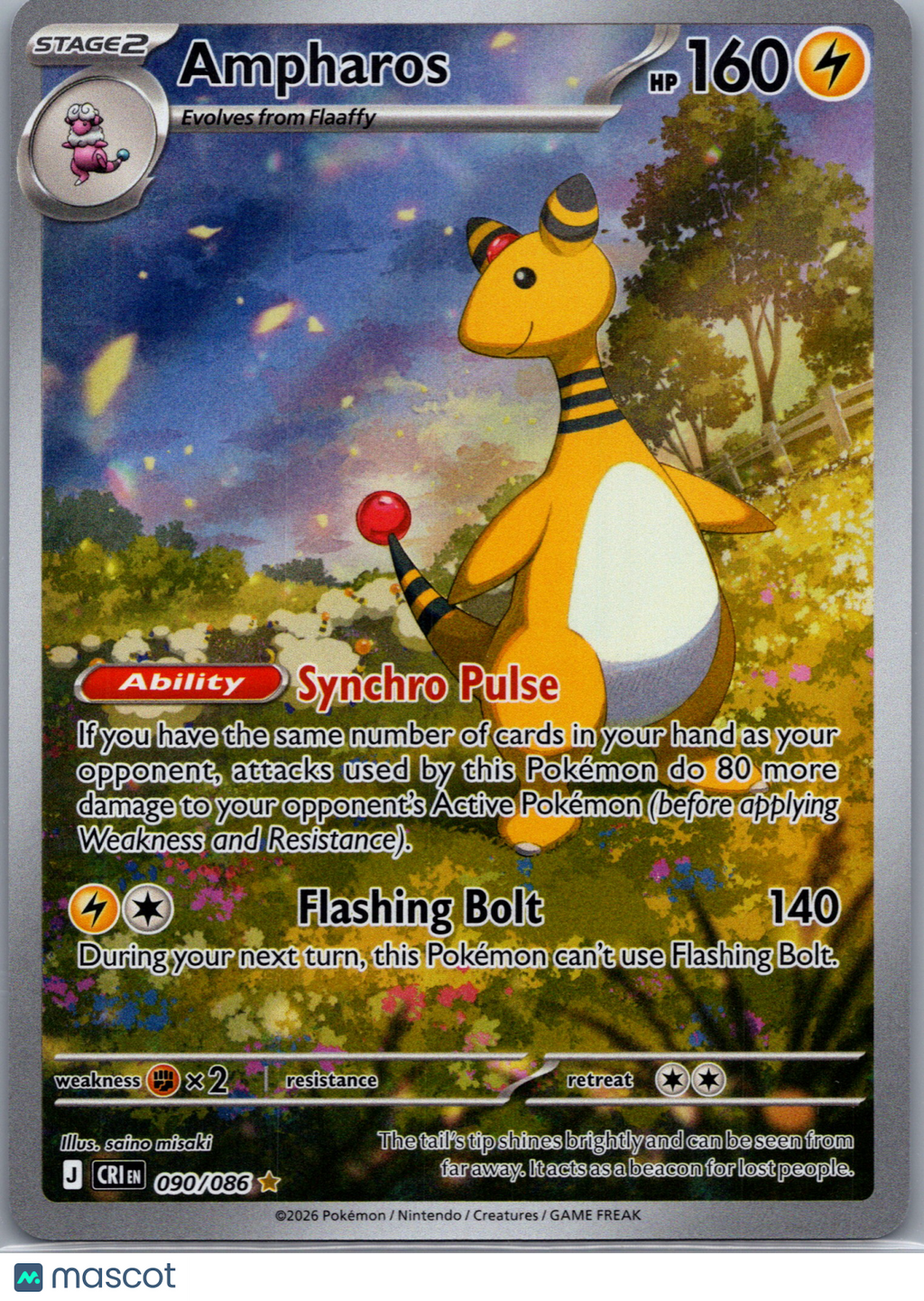 2026 Chaos Rising Ampharos Holo Secret Rare #090/086