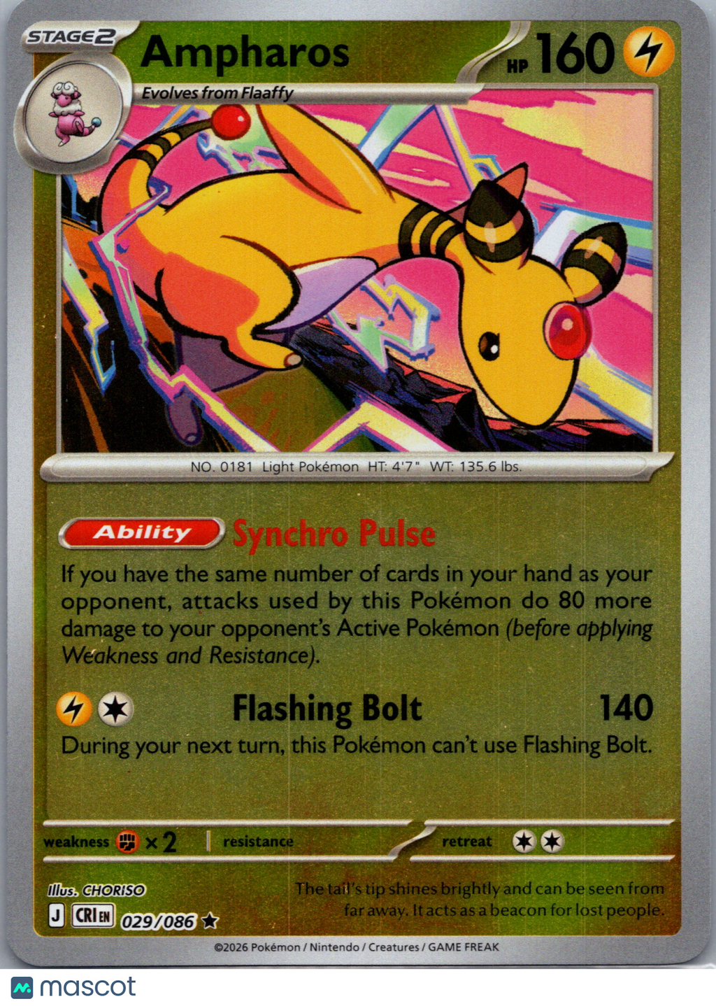 2026 Chaos Rising Ampharos Holo Rare #29/86