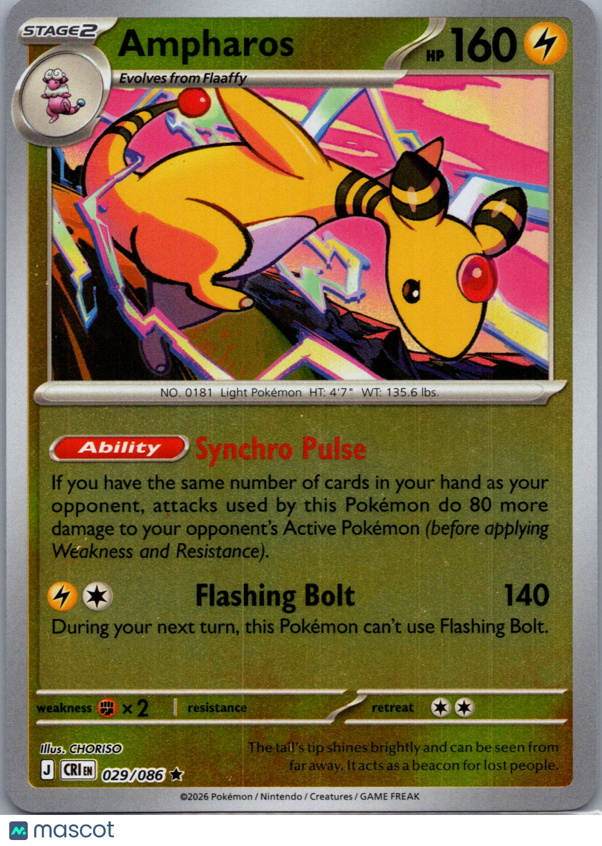 2026 Chaos Rising Ampharos Holo Rare #29/86