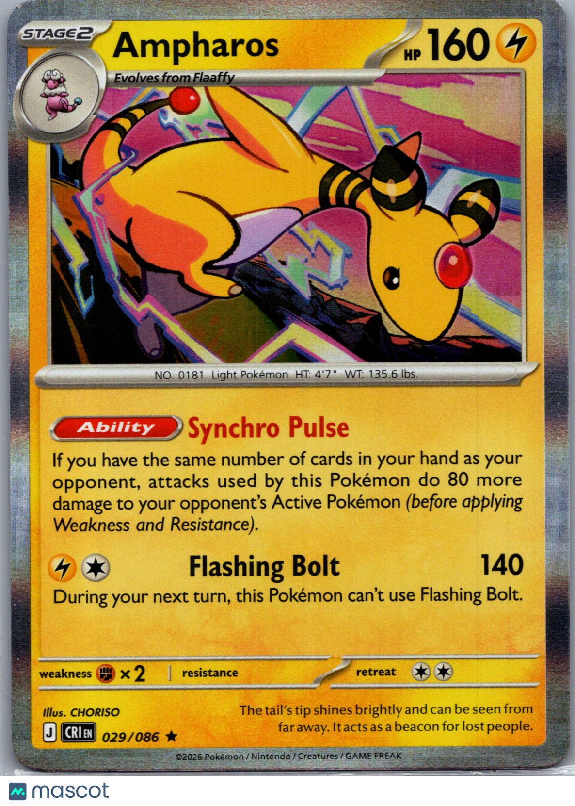 2026 Chaos Rising Ampharos Holo Rare #29/86