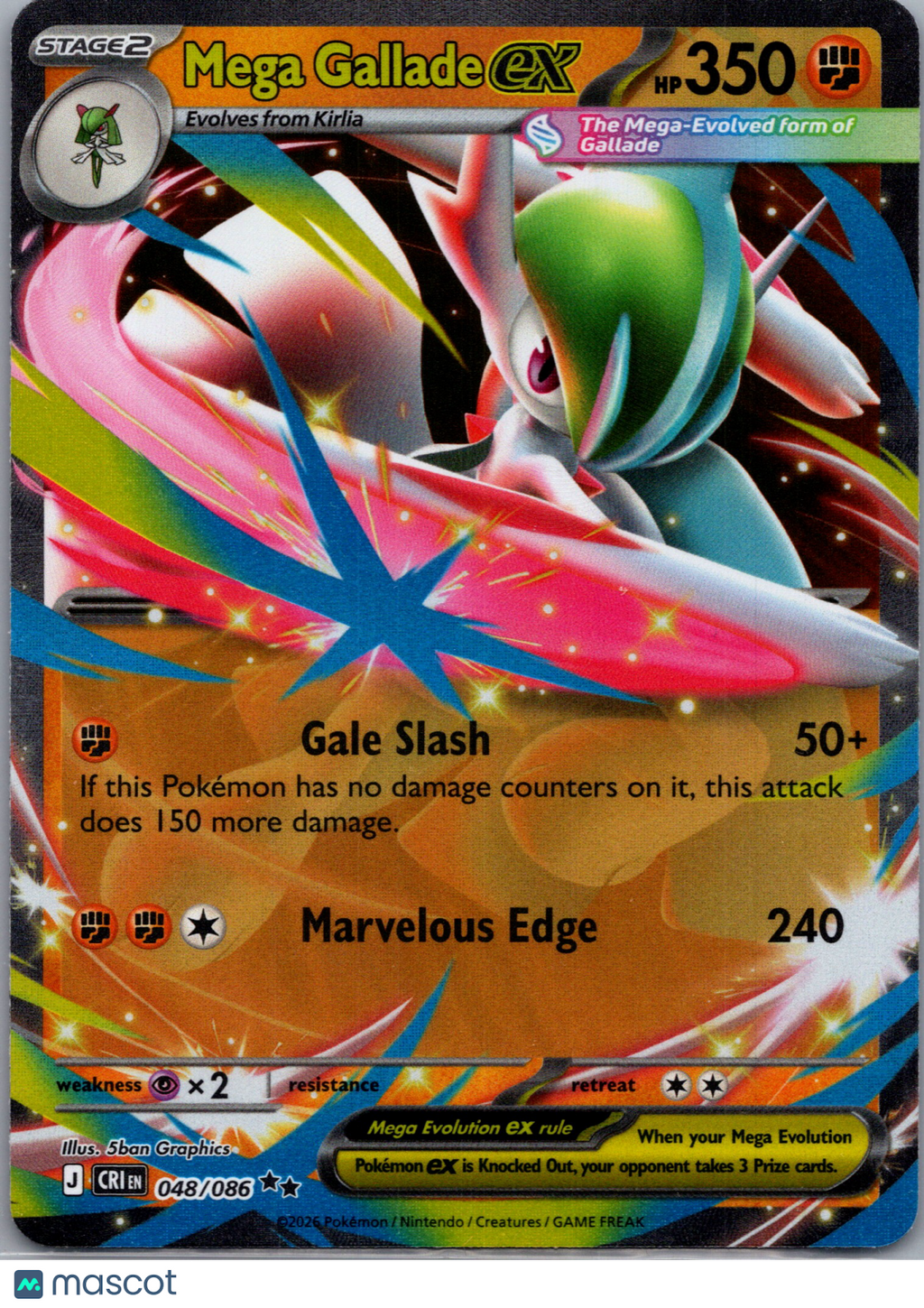 2026 Chaos Rising Mega Gallade EX Holo Double Rare RR #48/86