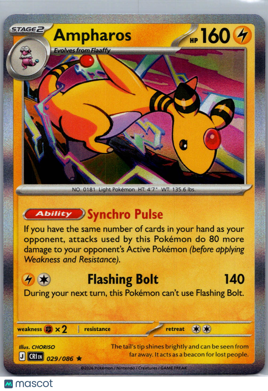 2026 Chaos Rising Ampharos Holo Rare #29/86