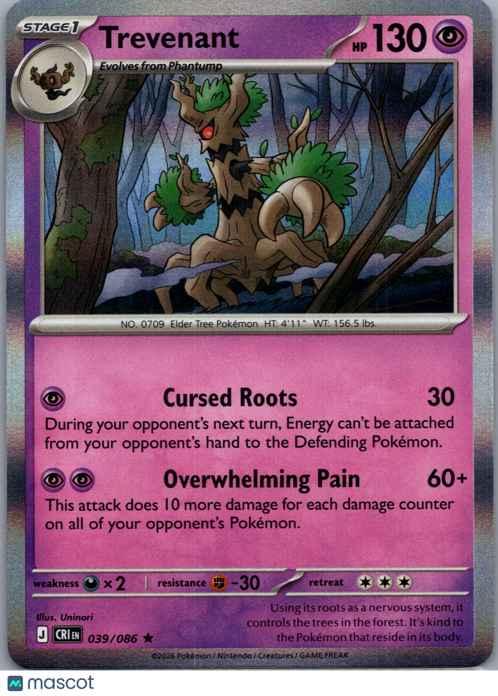 2026 Chaos Rising Trevenant Reverse Holo Rare #39/86