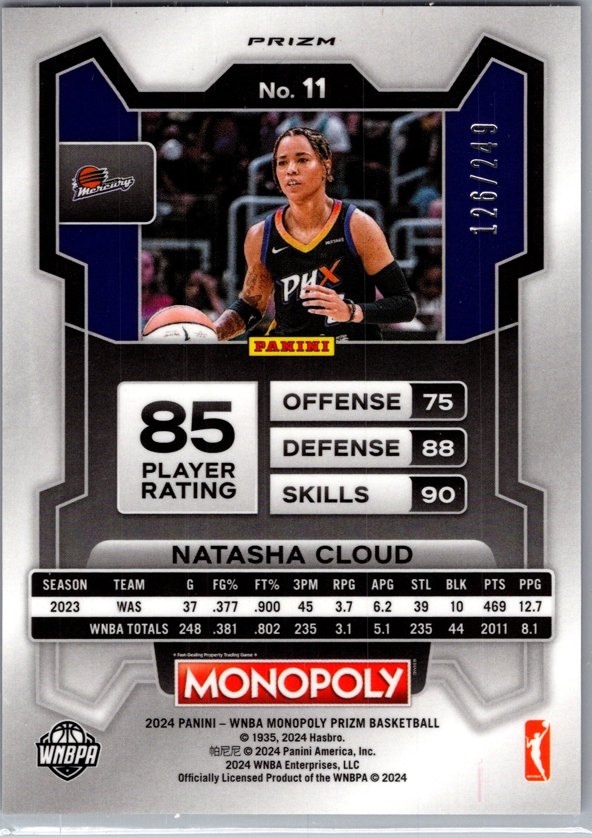 2024 Panini Prizm WNBA Monopoly Natasha Cloud #11 /249