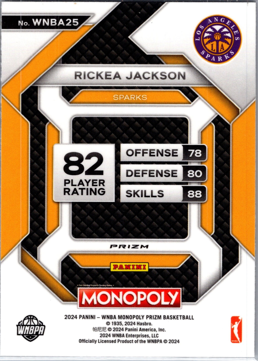 2024 Panini Prizm Monopoly Basketball Rickea Jackson #WNBA25 RC