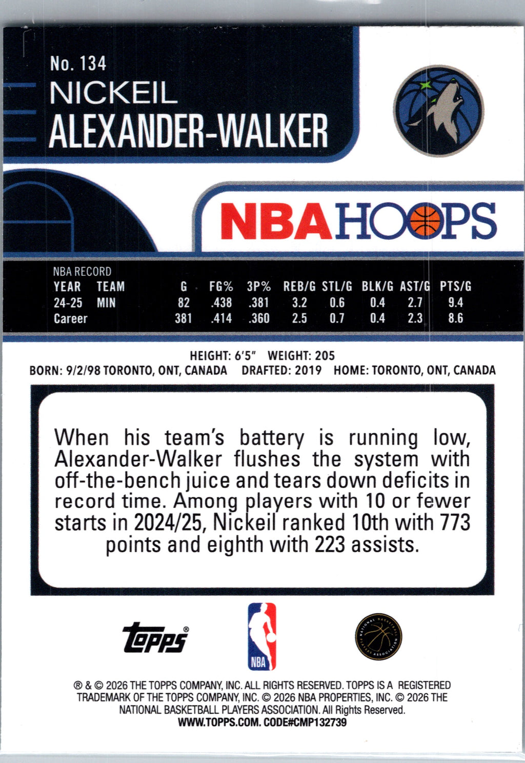 2026 Topps NBA Hoops Nickeil Alexander-Walker #134 Green