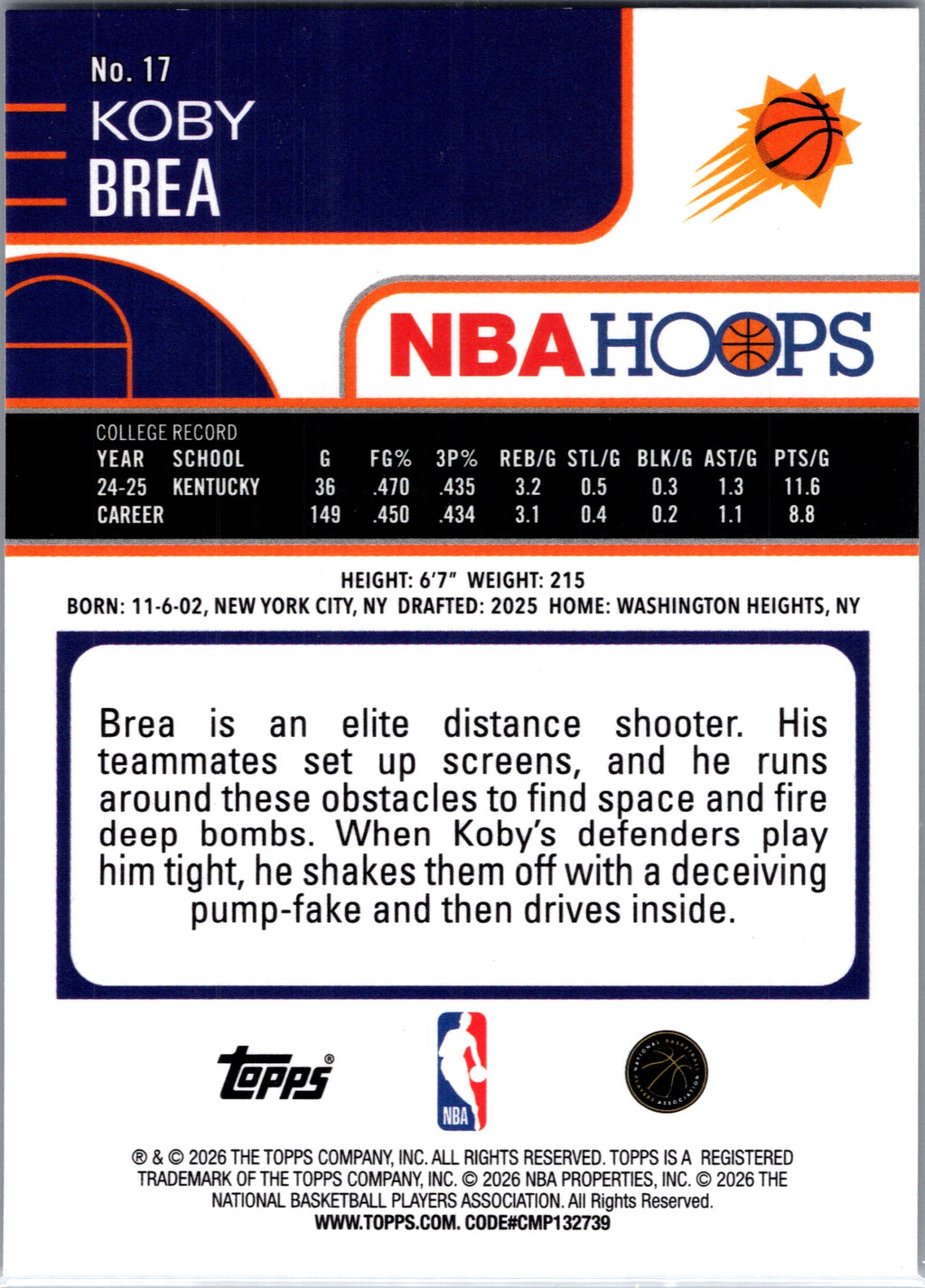 2026 Topps NBA Hoops Koby Brea #17 RC