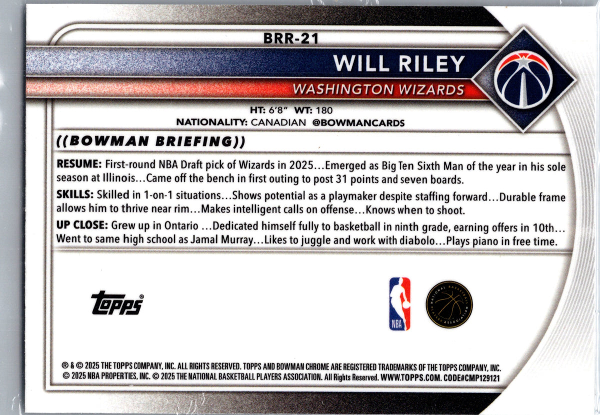 2025 Bowman Chrome Will Riley #BRR-21 RC