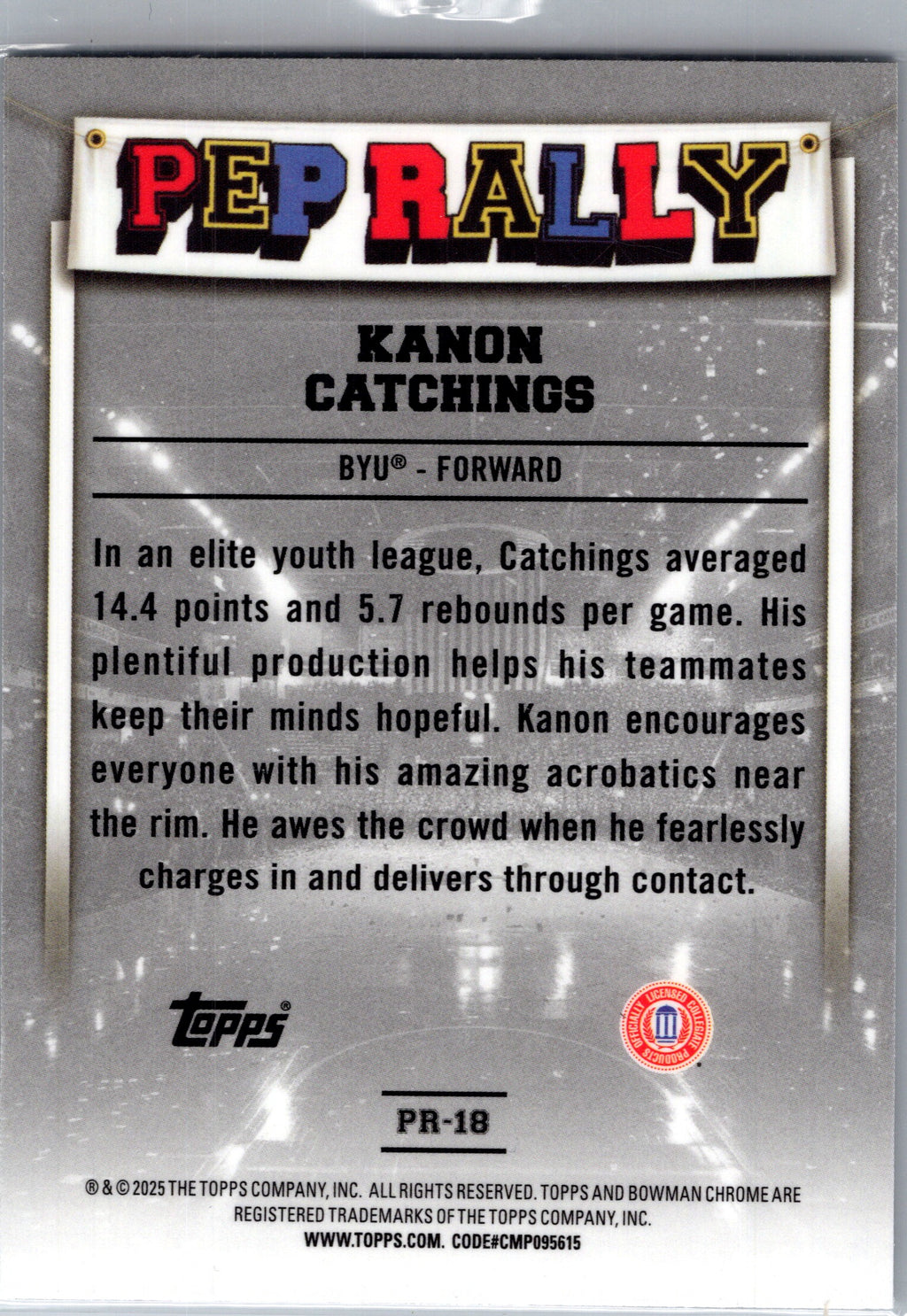 2025 Bowman Chrome University Pep Rally Kanon Catchings #PR-18
