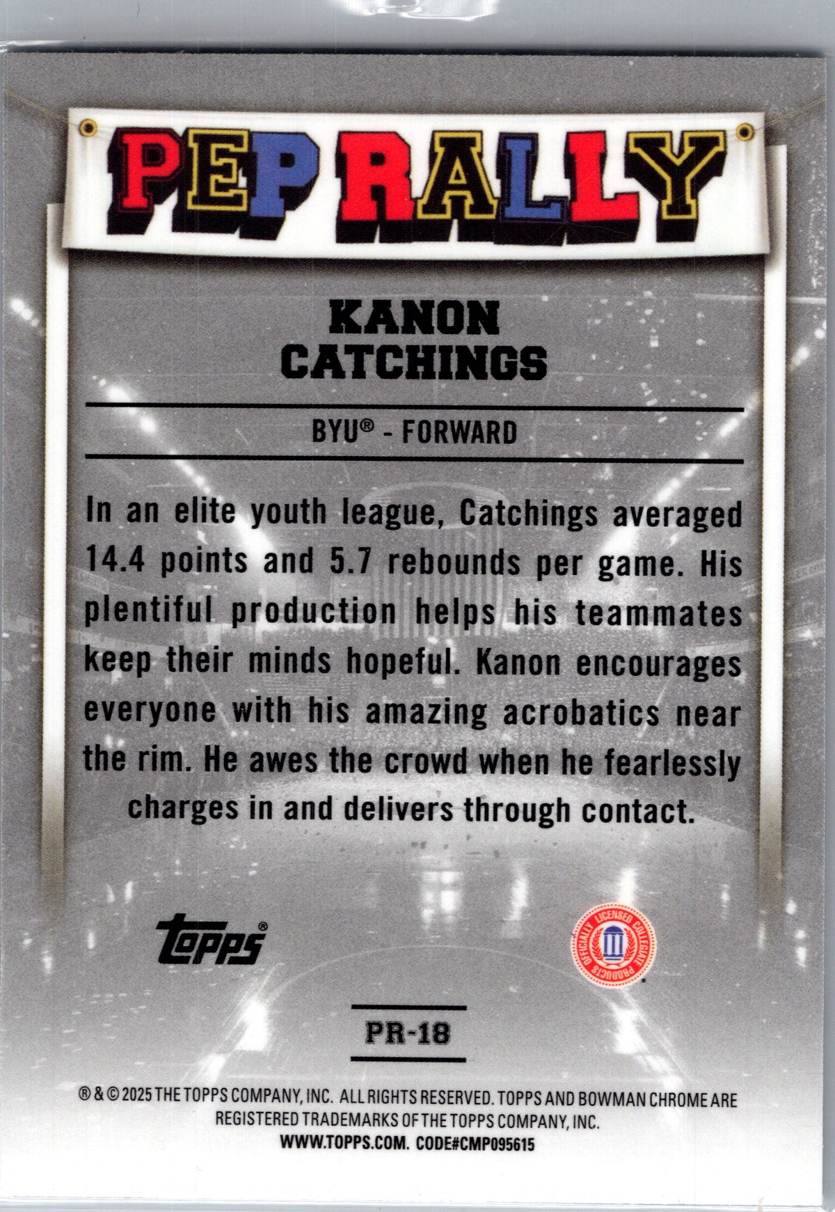 2025 Bowman Chrome University Pep Rally Kanon Catchings #PR-18
