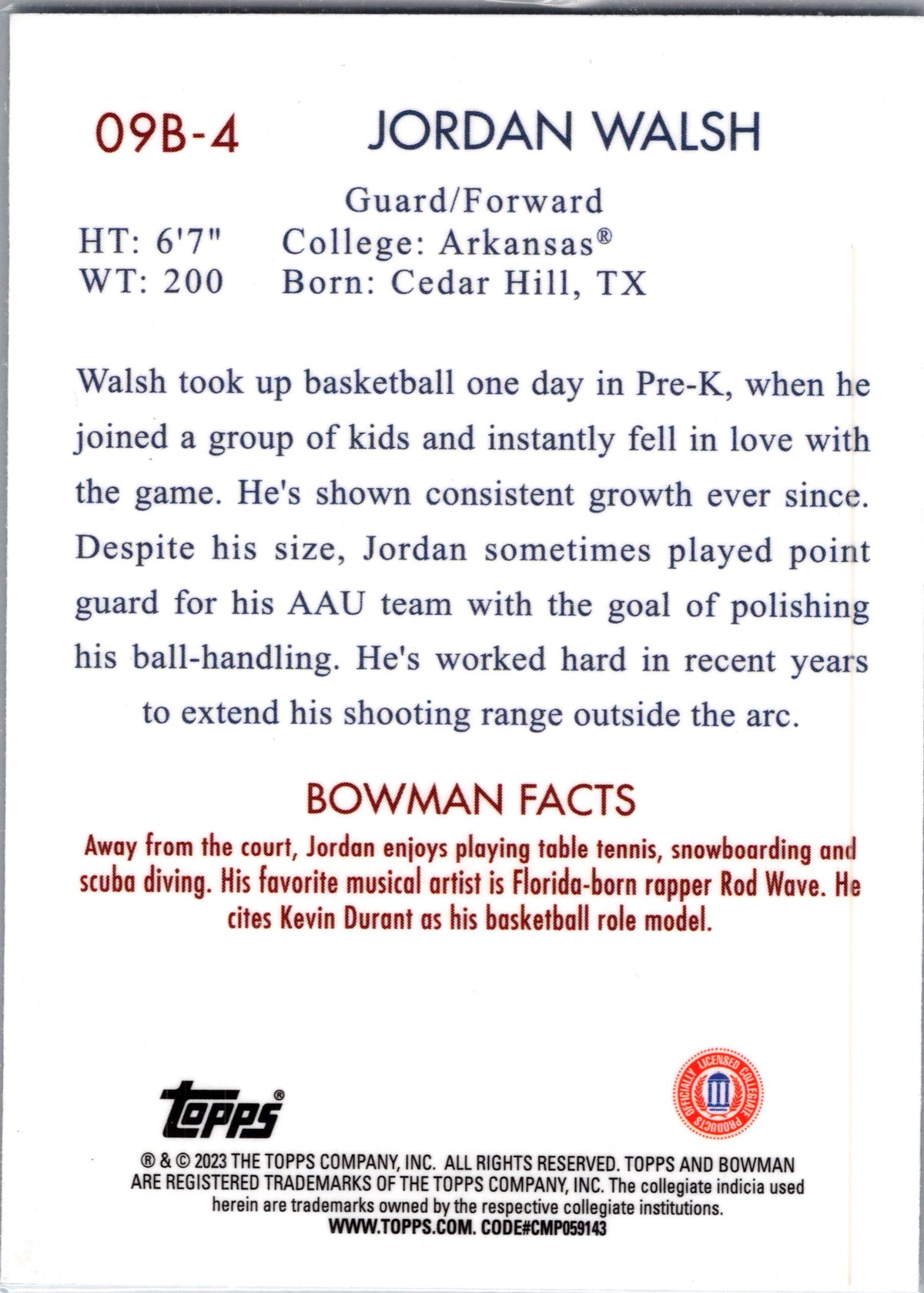 2023 Bowman University Jordan Walsh #09B-4