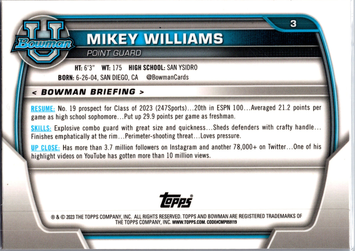 2023 Bowman University Mikey Williams #3 Pink
