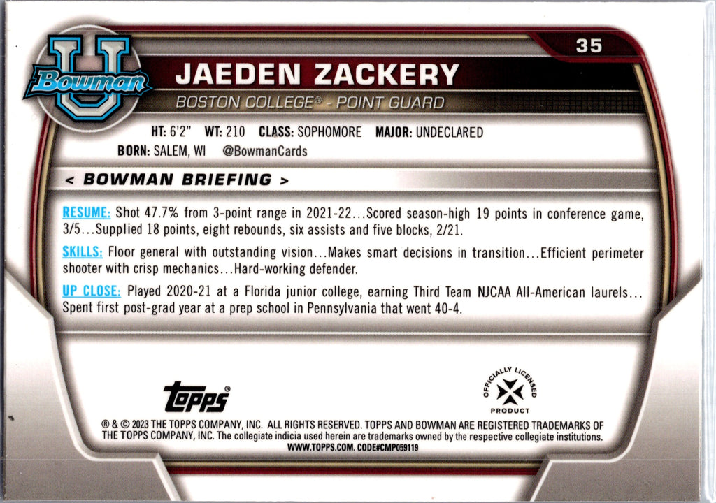 2021 Bowman University Jaeden Zackery #35 Pink /21.