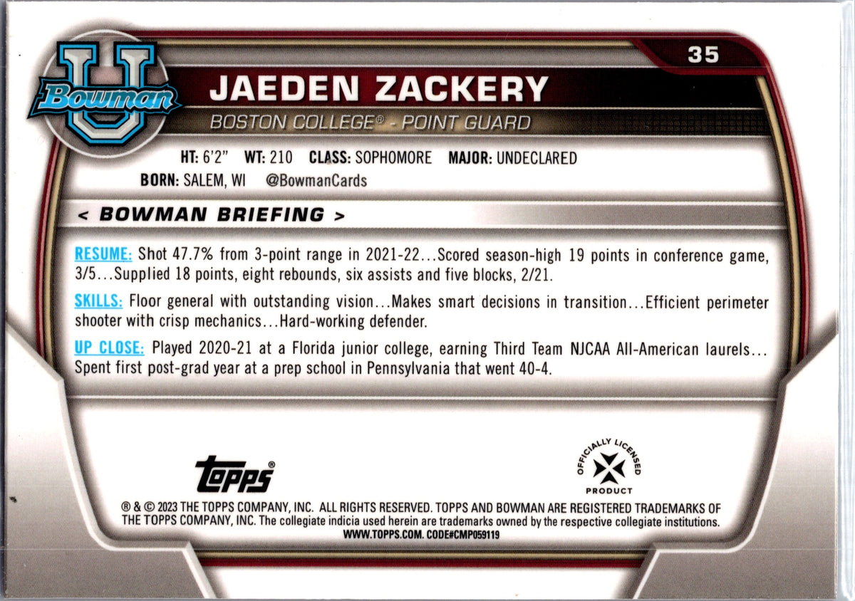 2021 Bowman University Jaeden Zackery #35 Pink /21.