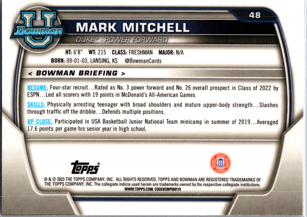 2023 Bowman University Mark Mitchell #48 Pink 1st Bowman