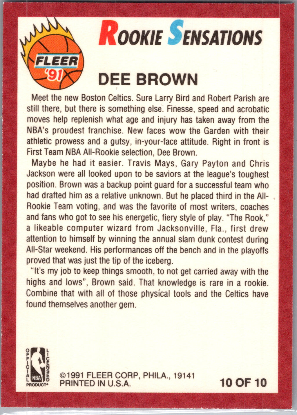 1991 Fleer Rookie Sensations Dee Brown #10