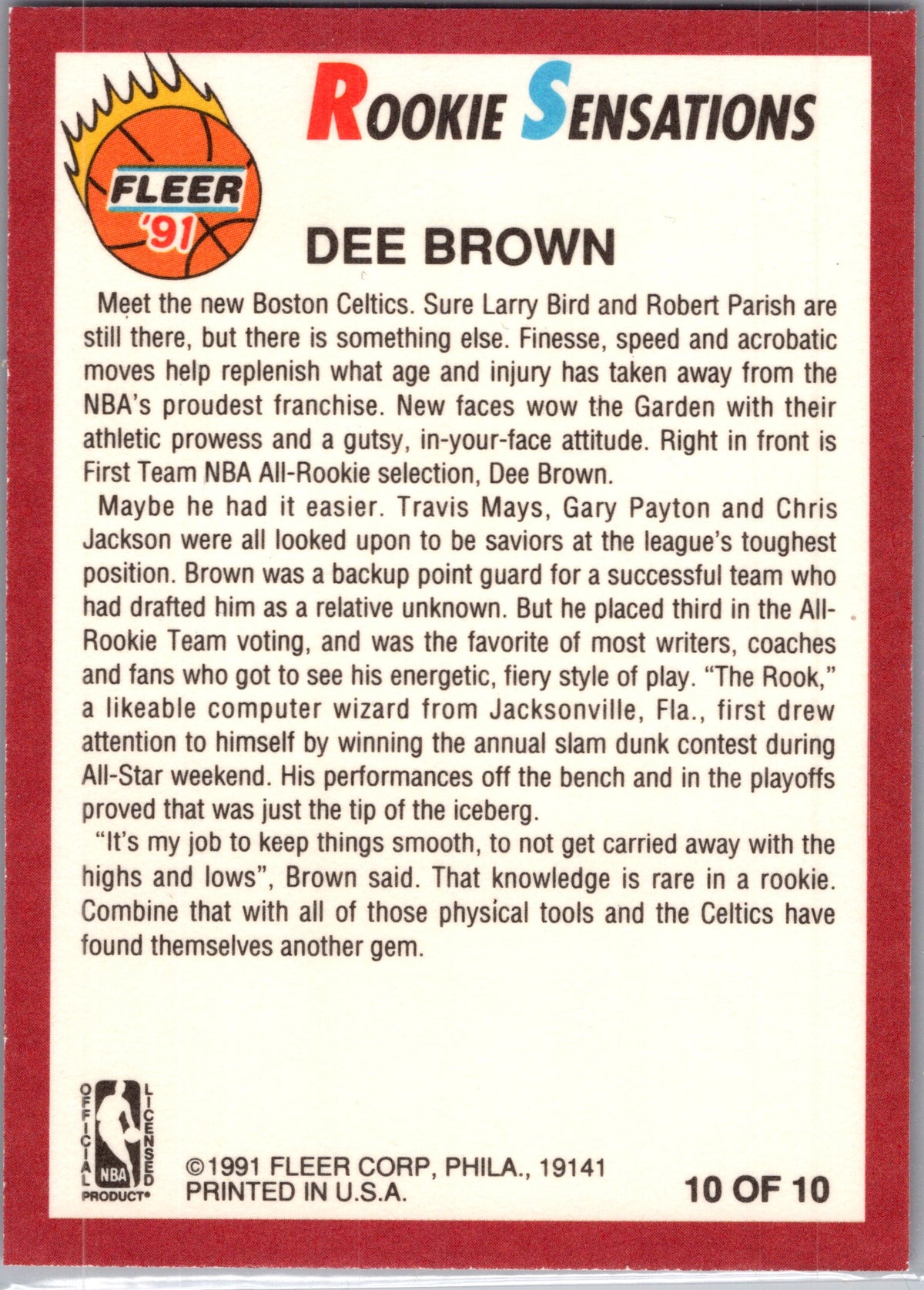 1991 Fleer Rookie Sensations Dee Brown #10