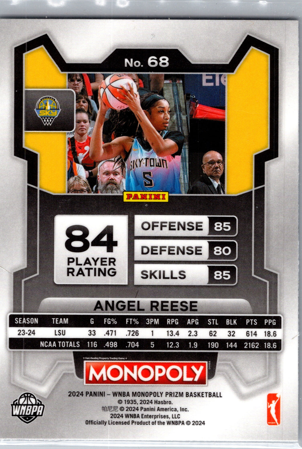 2024 Panini Monopoly Prizm WNBA Basketball Angel Reese #68 RC