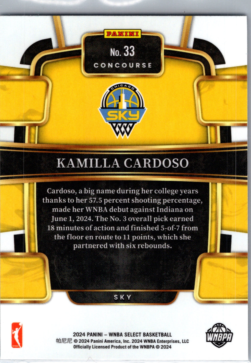 2024 Panini Select WNBA Kamilla Cardoso #33 RC