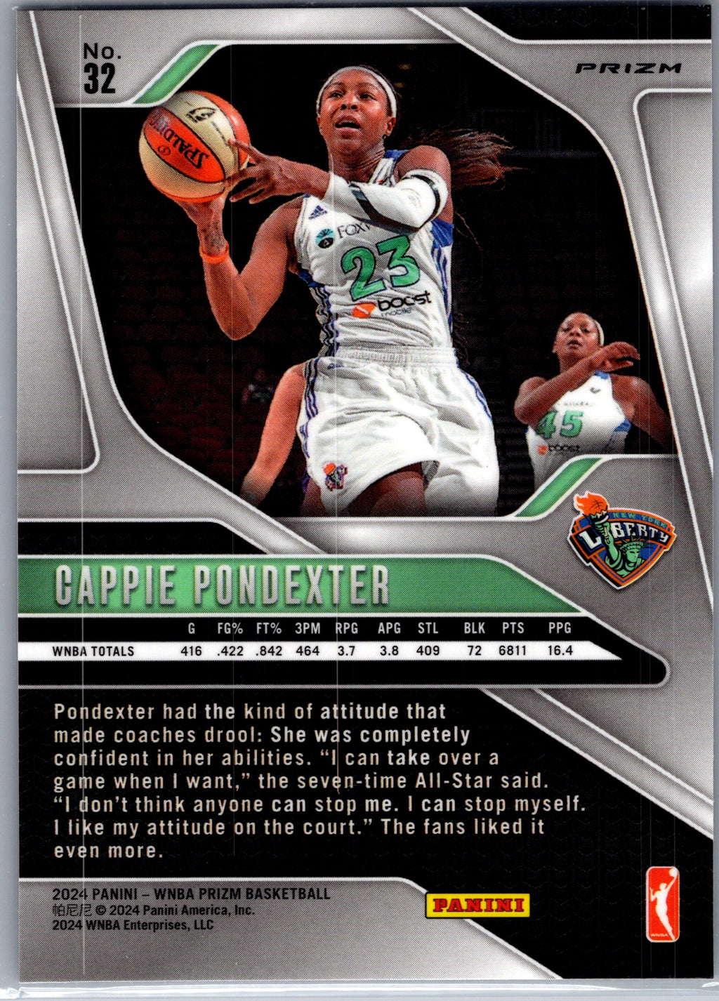 2024 Panini Prizm WNBA Cappie Pondexter #32 Blue Cracked Ice