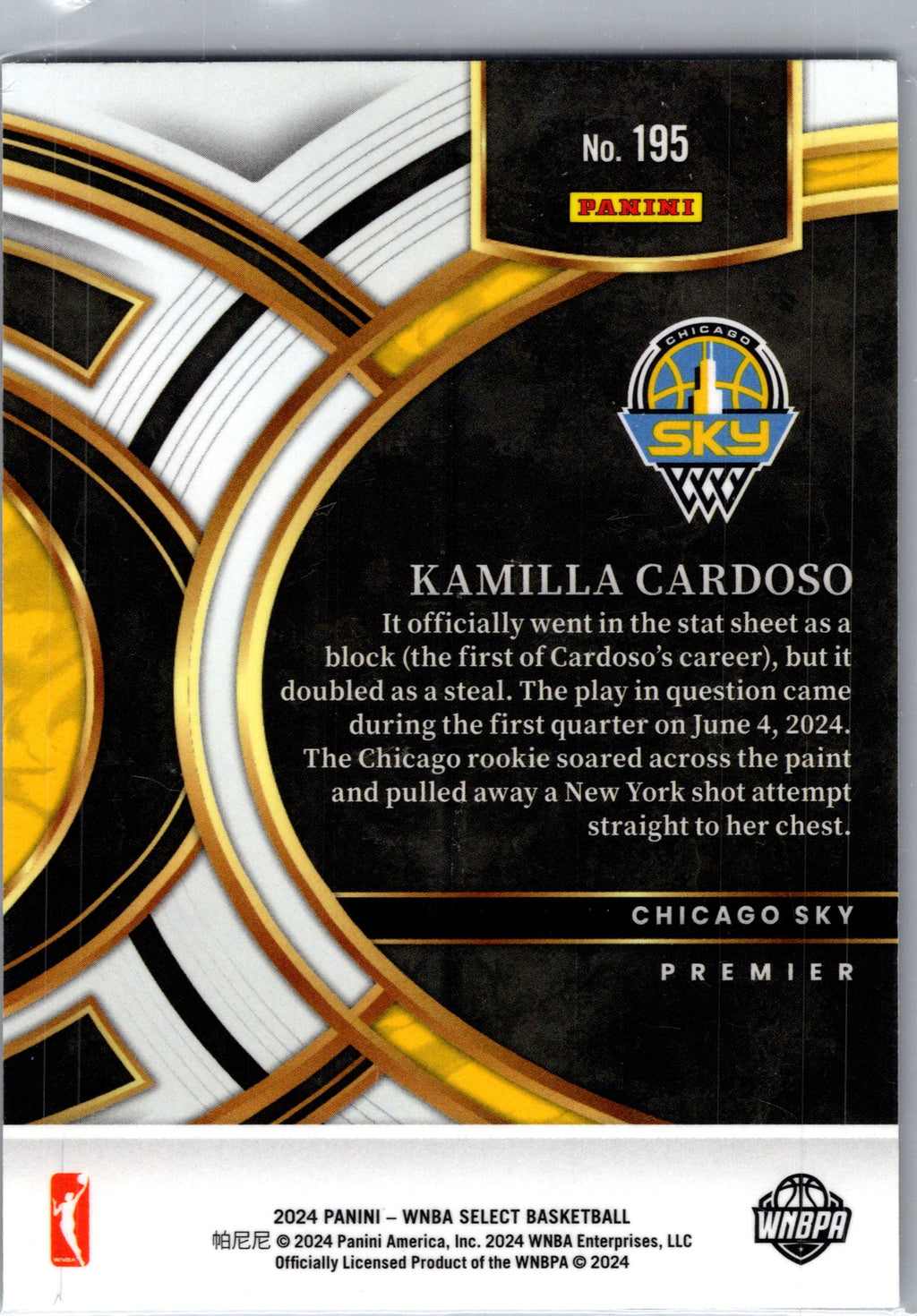 2024 Panini Select WNBA Kamilla Cardoso #195 RC