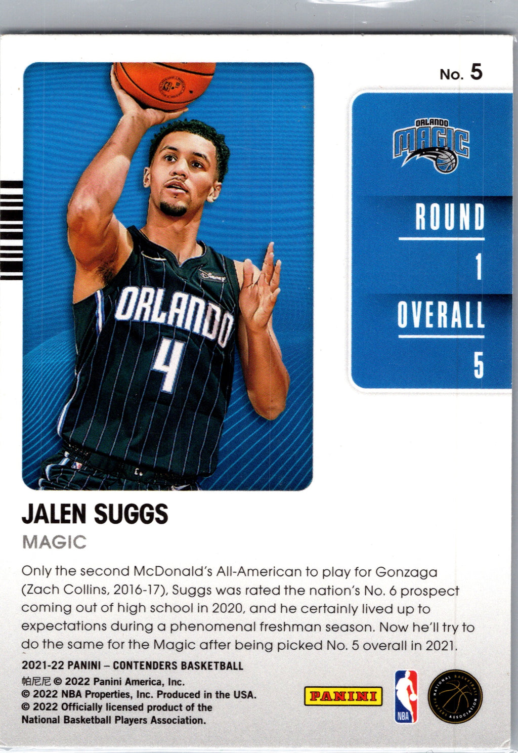 2022 Panini Contenders Draft Class Jalen Suggs #5 RC