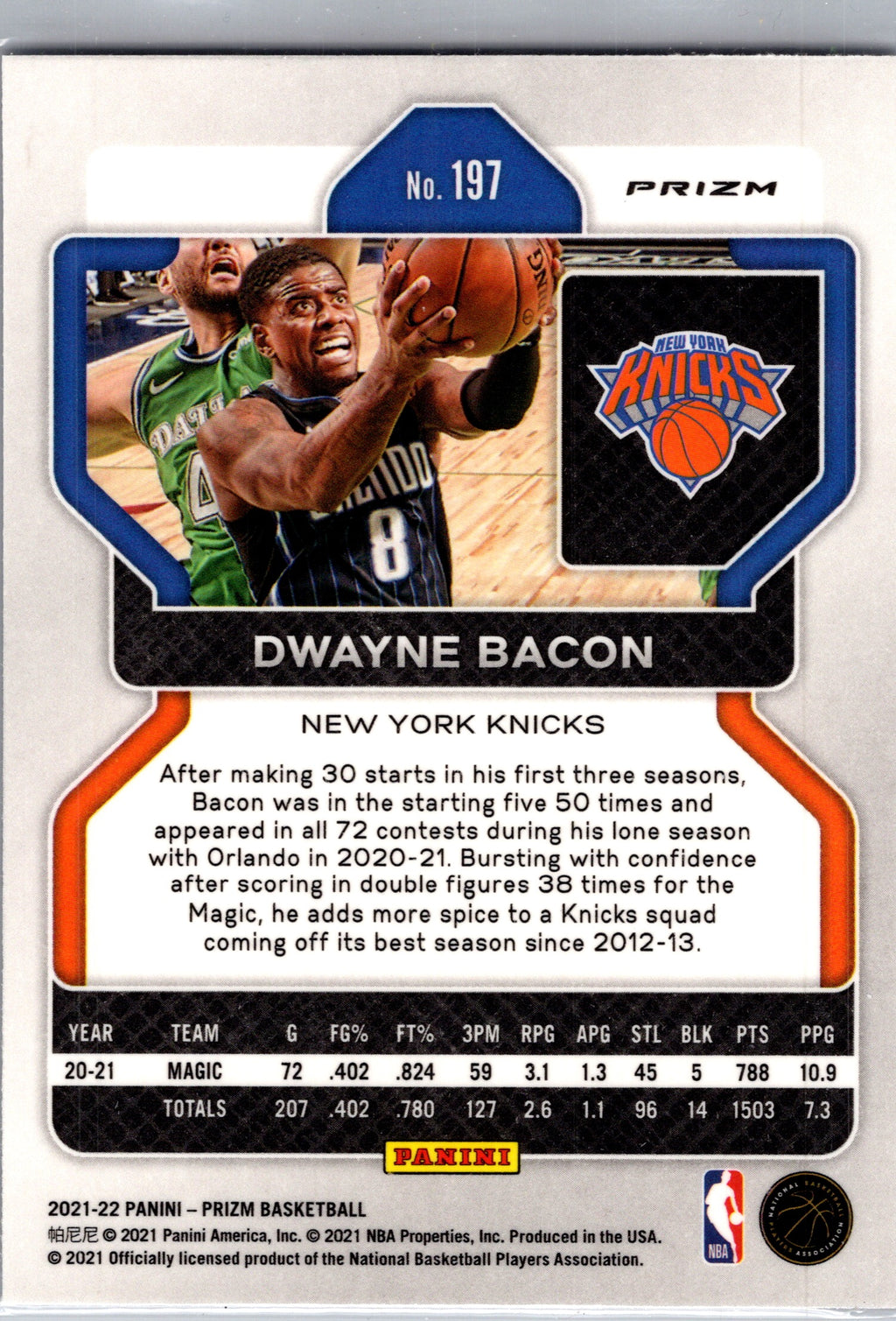 2021 Panini Prizm Dwayne Bacon #197 Purple Pulsar